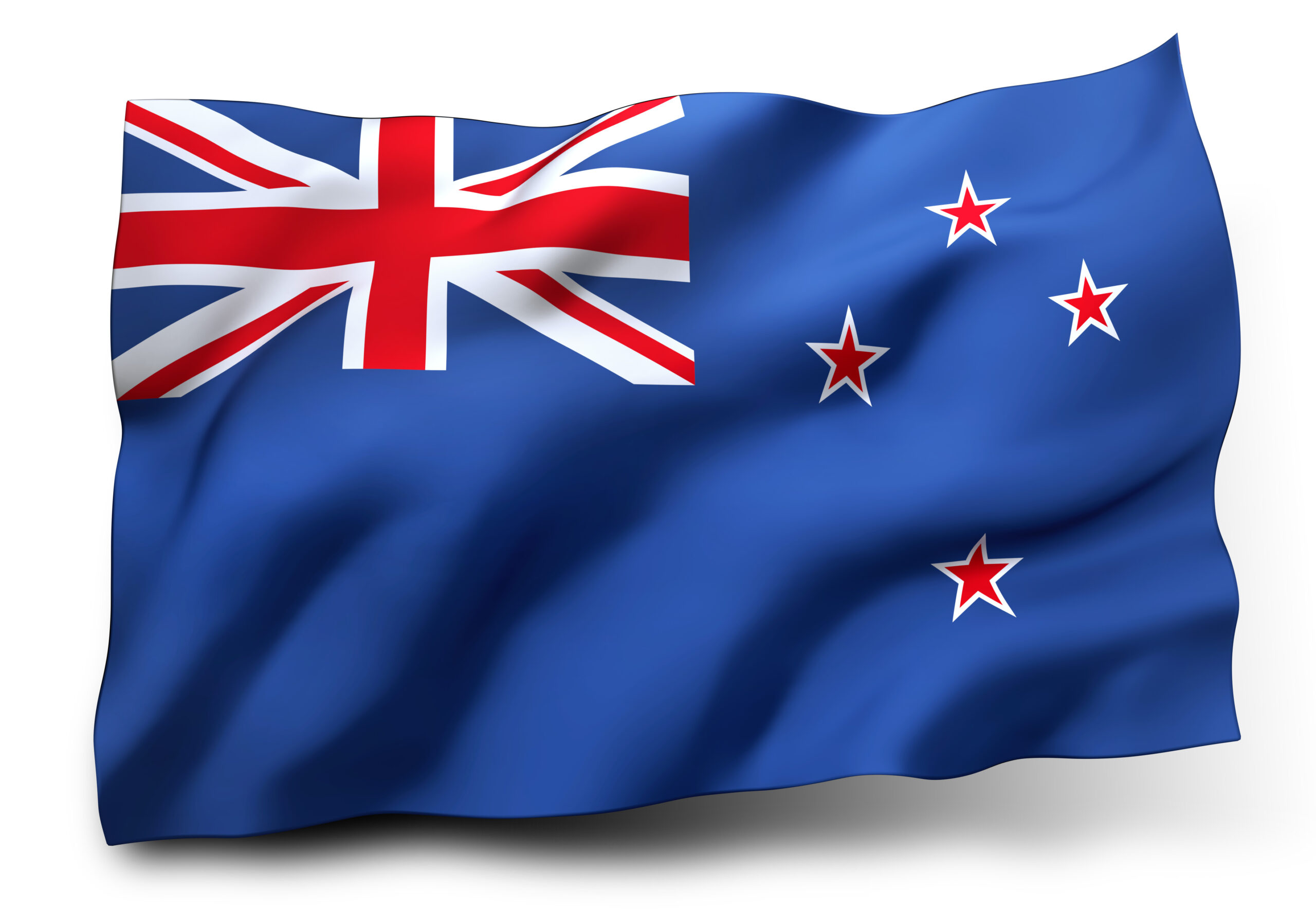 Waving flag of New Zealand isolated on white background